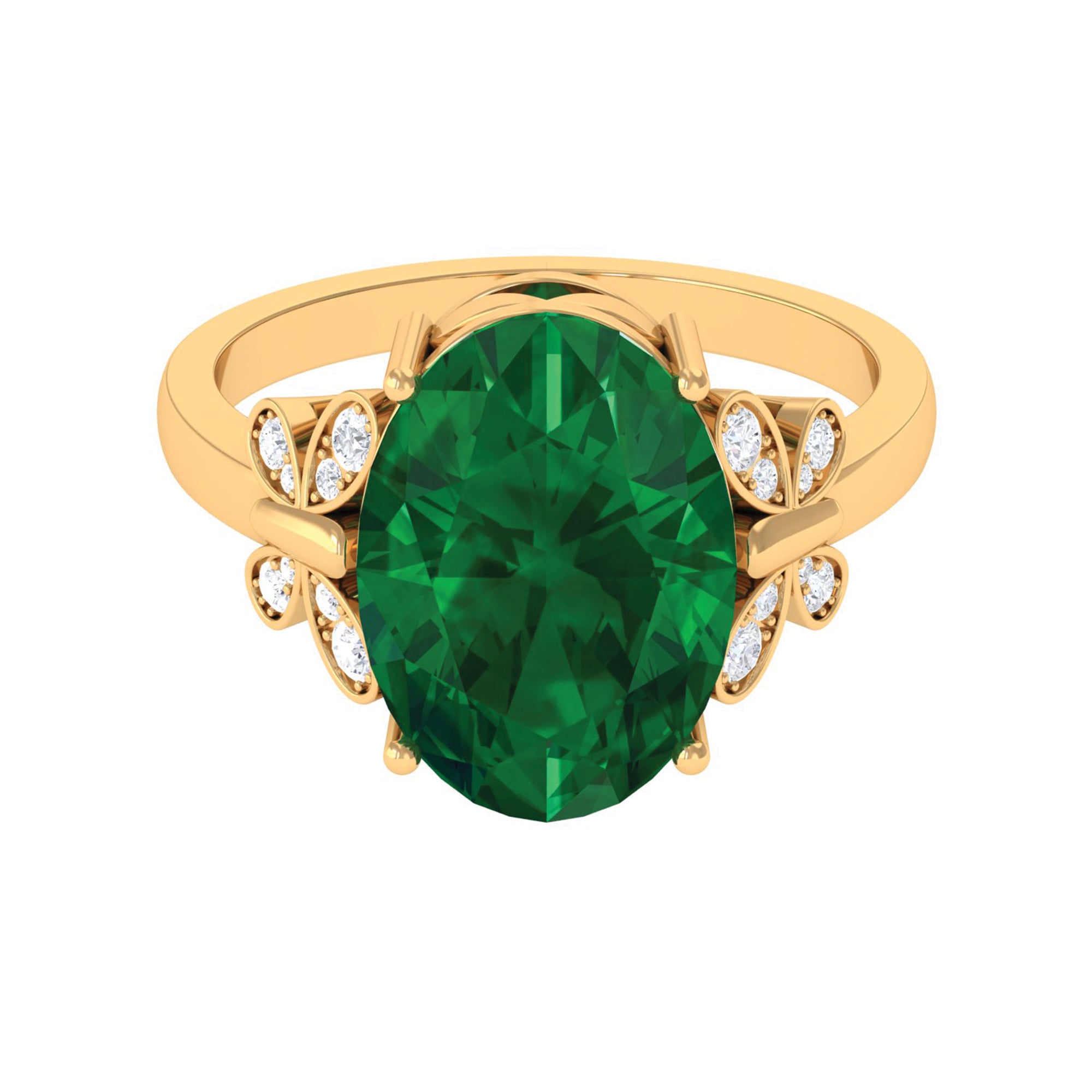 Oval Created Emerald Solitaire Engagement Ring with Diamond Lab Created Emerald - ( AAAA ) - Quality - Rosec Jewels