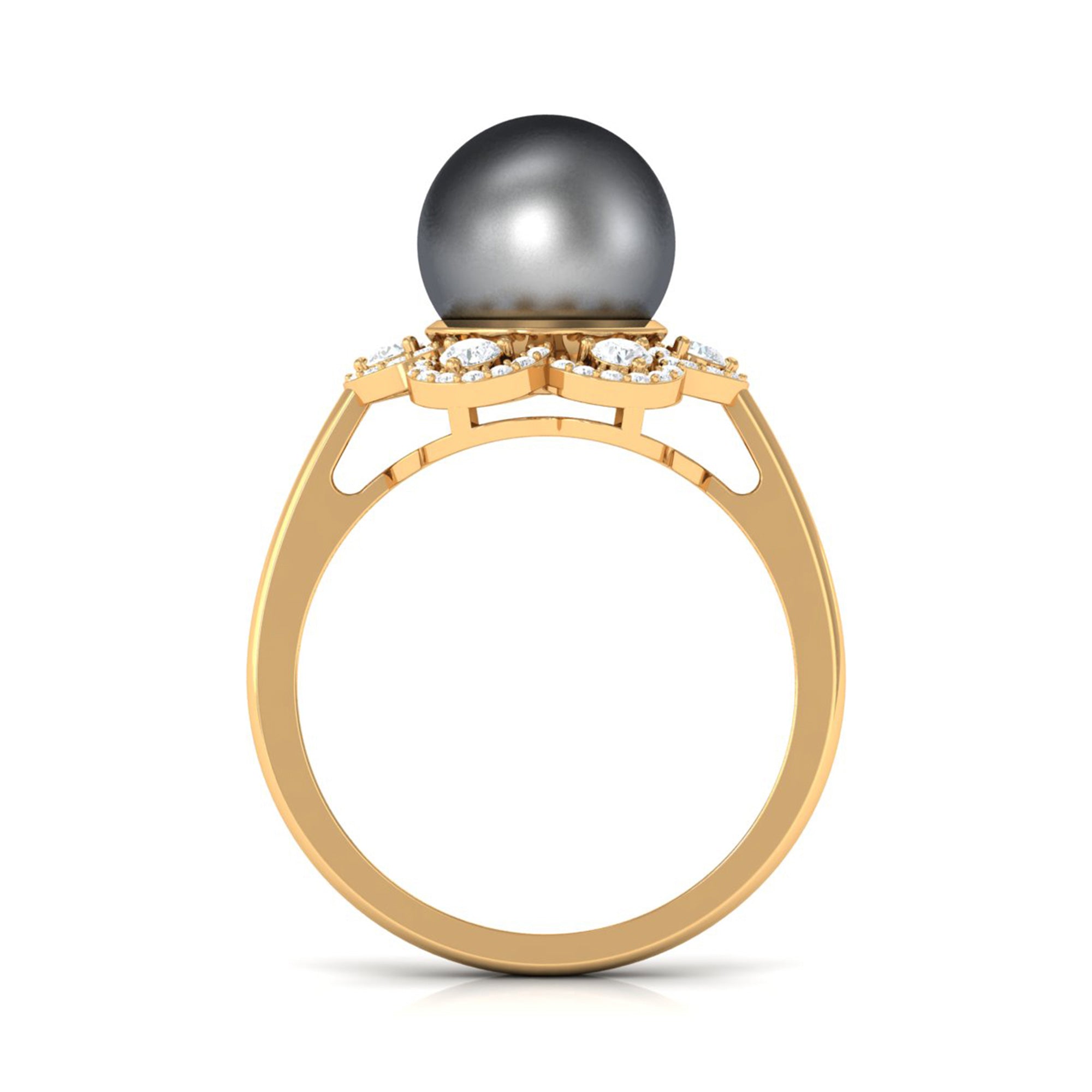 Natural Tahitian Pearl Flower Cocktail Ring with Diamond Tahitian pearl - ( AAA ) - Quality - Rosec Jewels