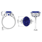 Created Blue Sapphire Oval Engagement Ring with Diamond Lab Created Blue Sapphire - ( AAAA ) - Quality - Rosec Jewels