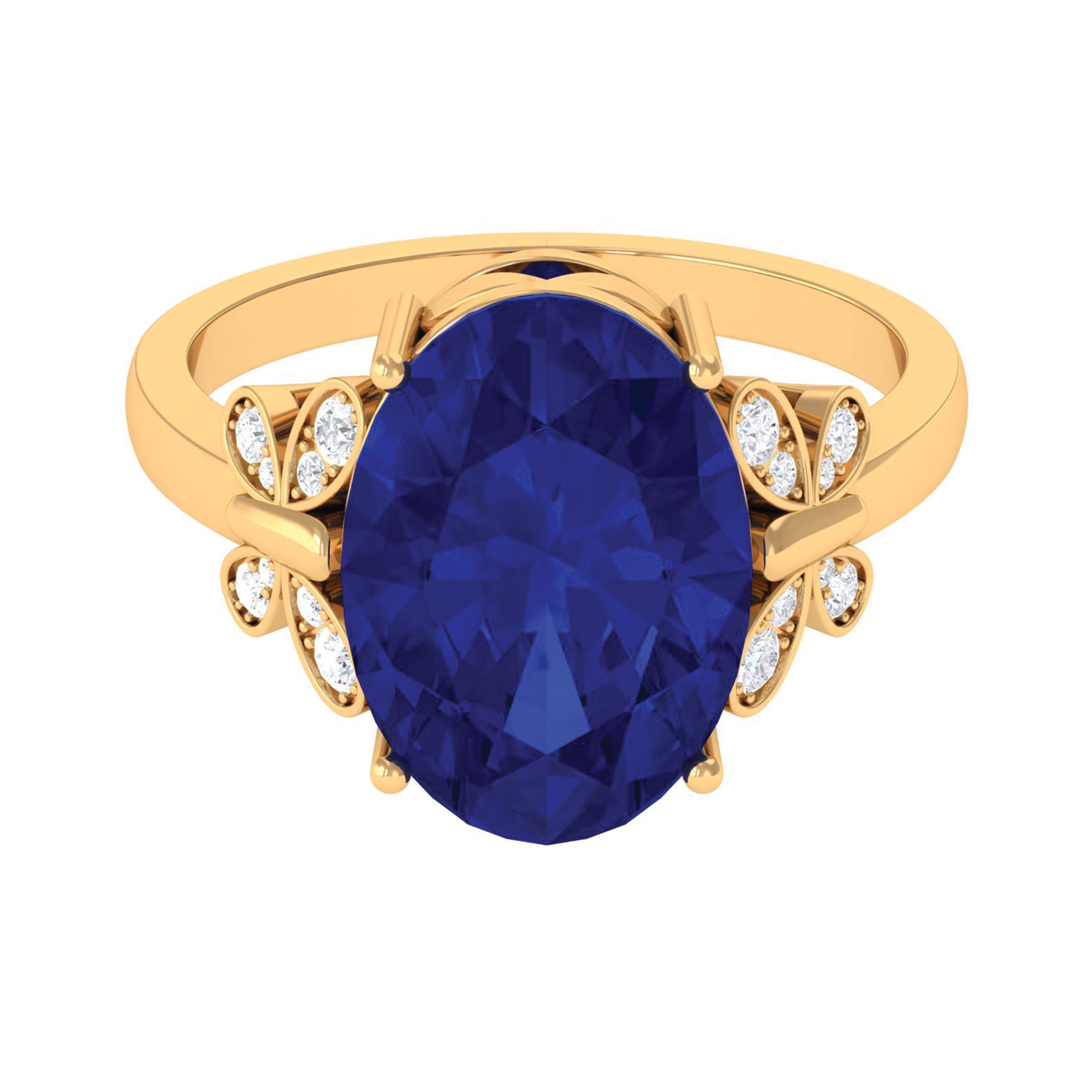 Created Blue Sapphire Oval Engagement Ring with Diamond Lab Created Blue Sapphire - ( AAAA ) - Quality - Rosec Jewels