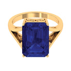 Emerald Cut Created Blue Sapphire Solitaire Engagement Ring Lab Created Blue Sapphire - ( AAAA ) - Quality - Rosec Jewels