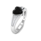 Created Black Diamond Heart Engagement Ring with Diamond Lab Created Black Diamond - ( AAAA ) - Quality - Rosec Jewels