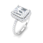 Certified Emerald Cut Moissanite Halo Statement Engagement Ring Moissanite - ( D-VS1 ) - Color and Clarity - Rosec Jewels