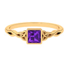 Natural Amethyst Princess Cut Solitaire Celtic Ring in Bezel Setting Amethyst - ( AAA ) - Quality - Rosec Jewels