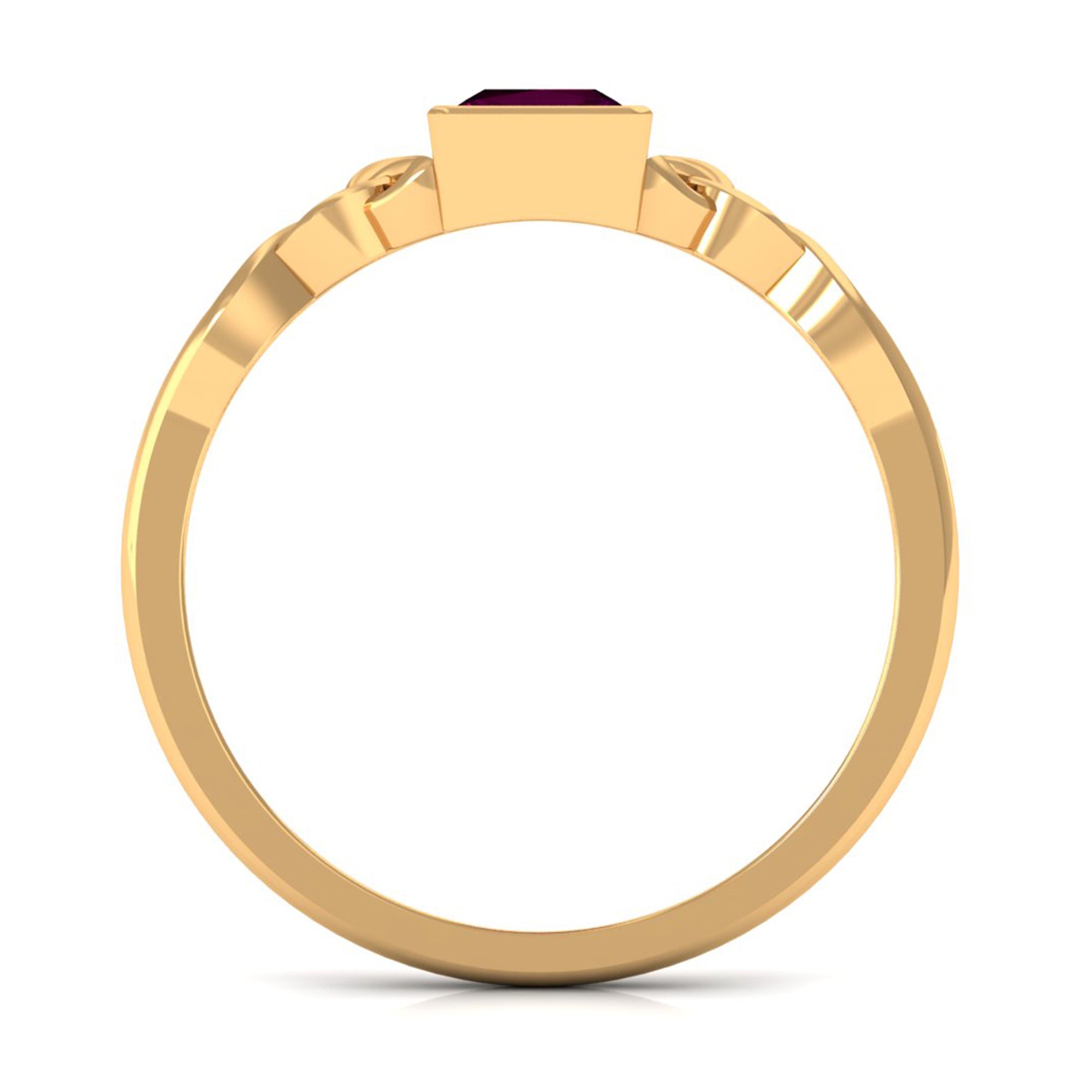 Real Rhodolite Princess Cut Solitaire Celtic Ring in Bezel Setting Rhodolite - ( AAA ) - Quality - Rosec Jewels