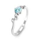 Round Aquamarine Leaf Inspired Solitaire Promise Ring Aquamarine - ( AAA ) - Quality - Rosec Jewels