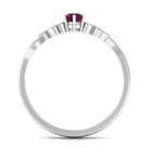 Real Rhodolite Solitaire Leaf Inspired Promise Ring with Diamond Rhodolite - ( AAA ) - Quality - Rosec Jewels