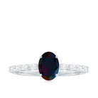 Oval Black Opal Solitaire Engagement Ring with Diamond Black Opal - ( AAA ) - Quality - Rosec Jewels