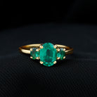 Oval Shape Lab Grown Emerald Three Stone Engagement Ring Lab Created Emerald - ( AAAA ) - Quality - Rosec Jewels