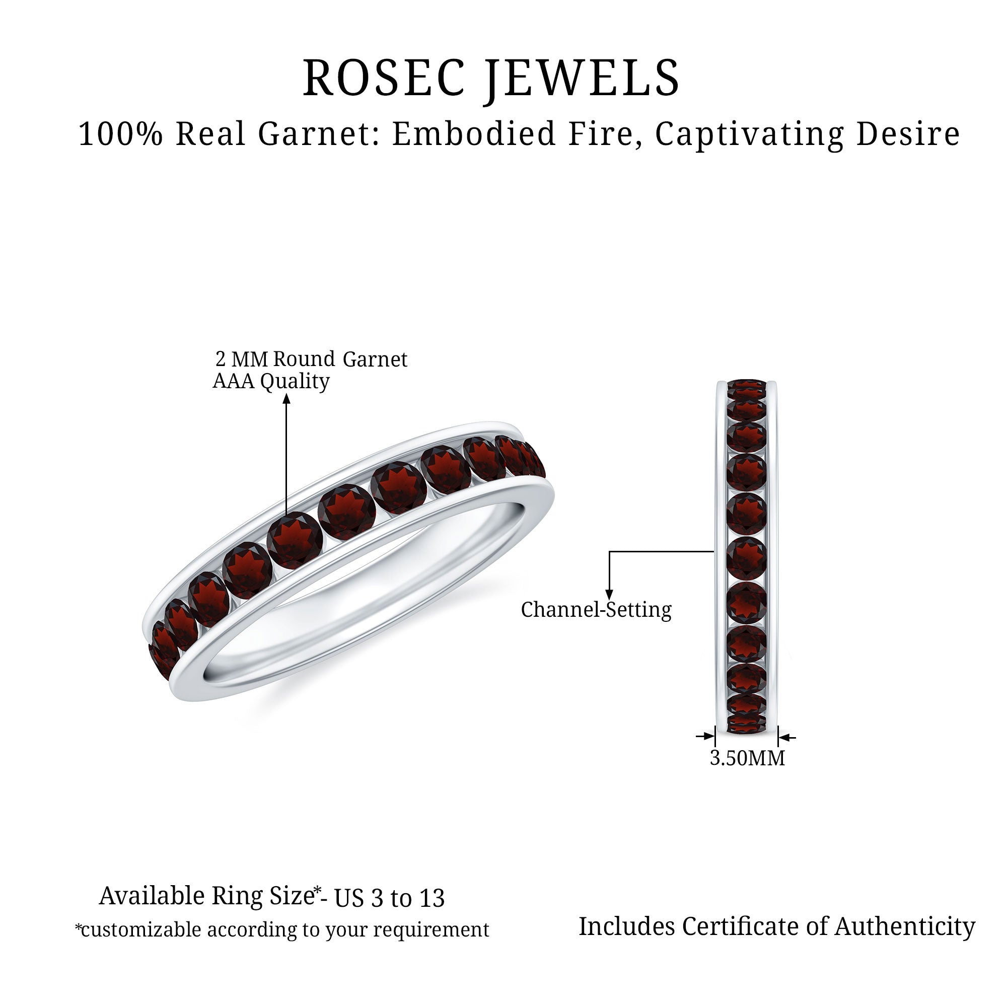 1.25 CT Trellis Set Garnet Eternity Ring for Women Garnet - ( AAA ) - Quality - Rosec Jewels