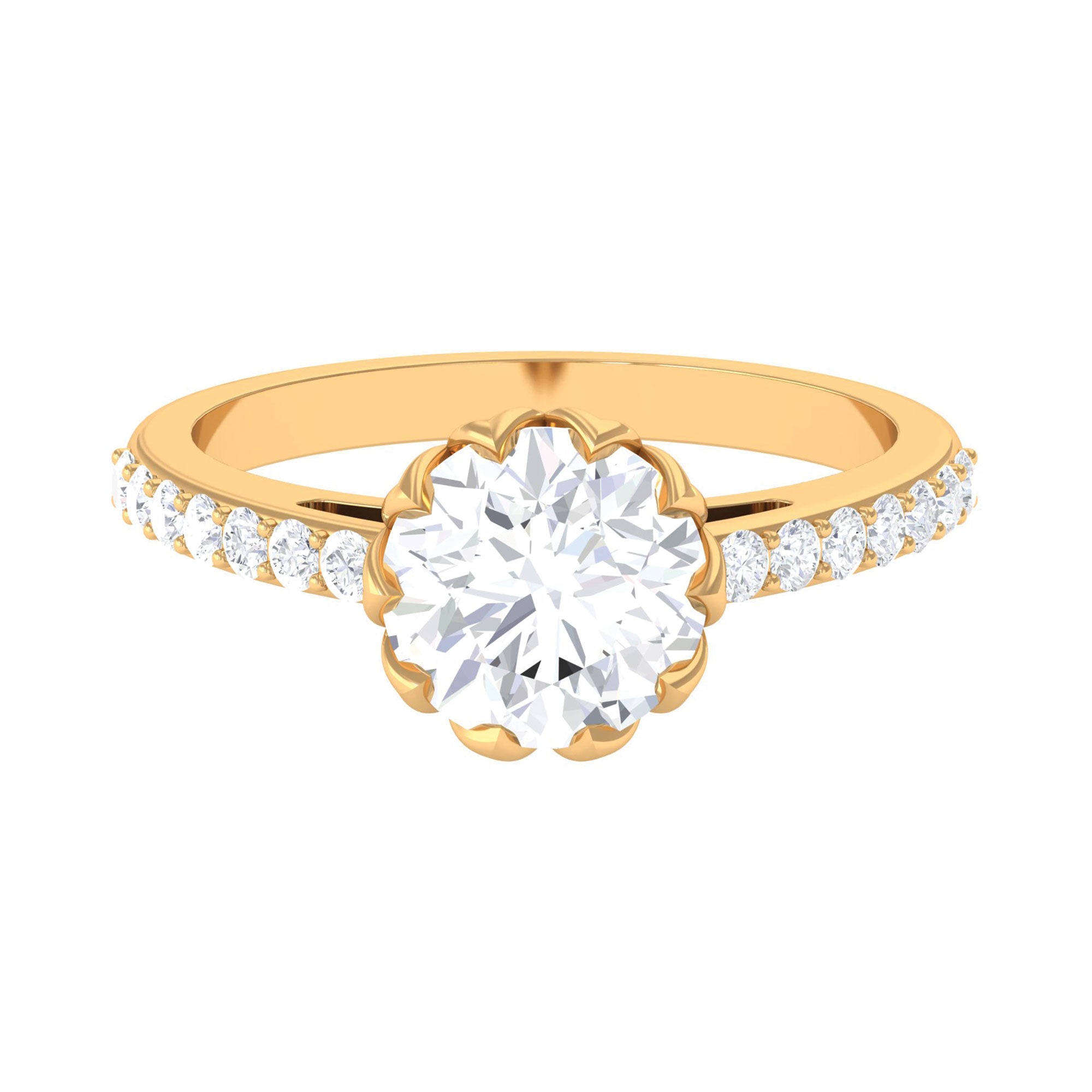 Certified Moissanite Flower Engagement Ring Moissanite - ( D-VS1 ) - Color and Clarity - Rosec Jewels