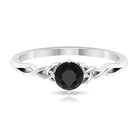 Round Black Diamond Solitaire Ring with Celtic Pattern Black Diamond - ( AAA ) - Quality - Rosec Jewels