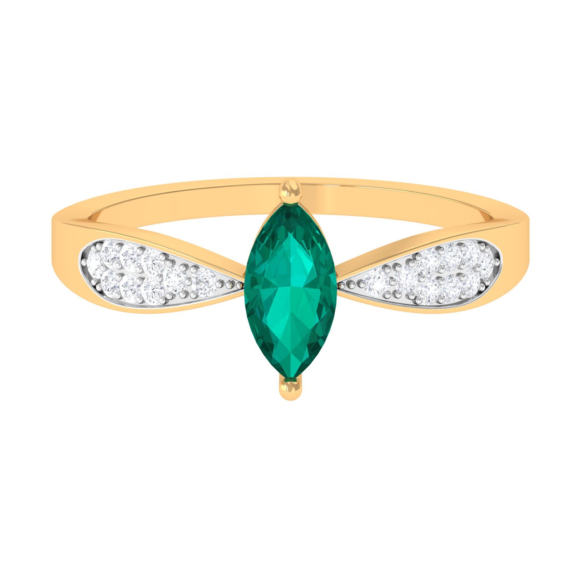 Marquise Cut Emerald Solitaire Ring with Diamond Accent Emerald - ( AAA ) - Quality - Rosec Jewels