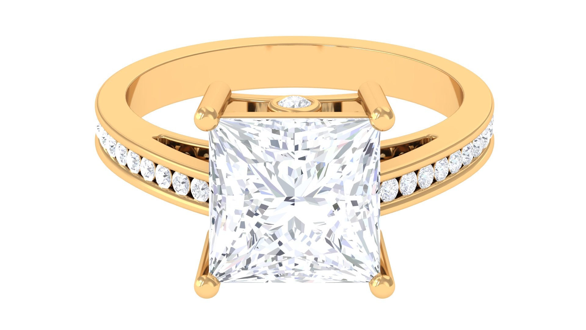 Moissanite Solitaire Princess Cut Engagement Ring with Side Stones Moissanite - ( D-VS1 ) - Color and Clarity - Rosec Jewels