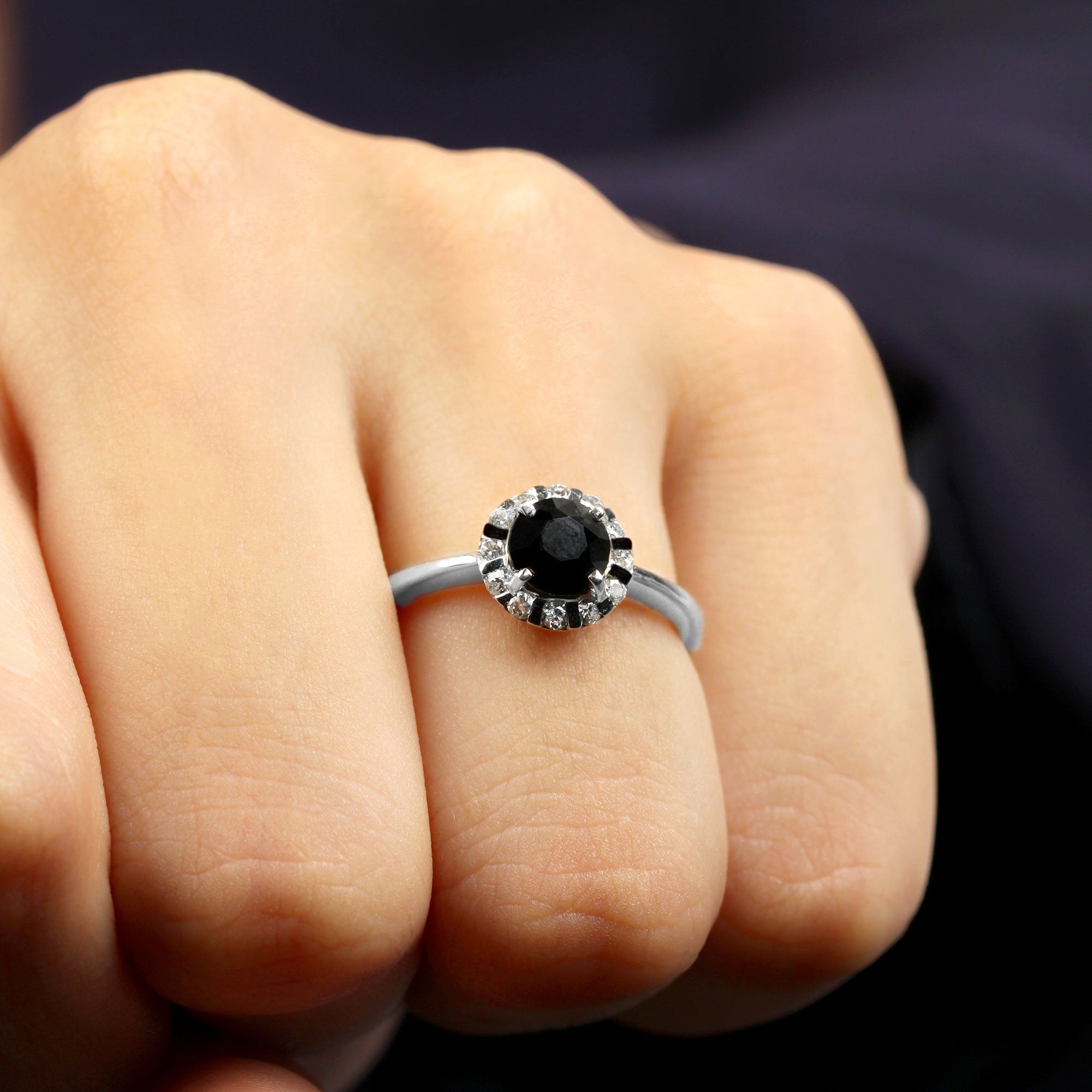 1.75 CT Lab Created Black Diamond Promise Ring with Diamond Halo Rosec Jewels