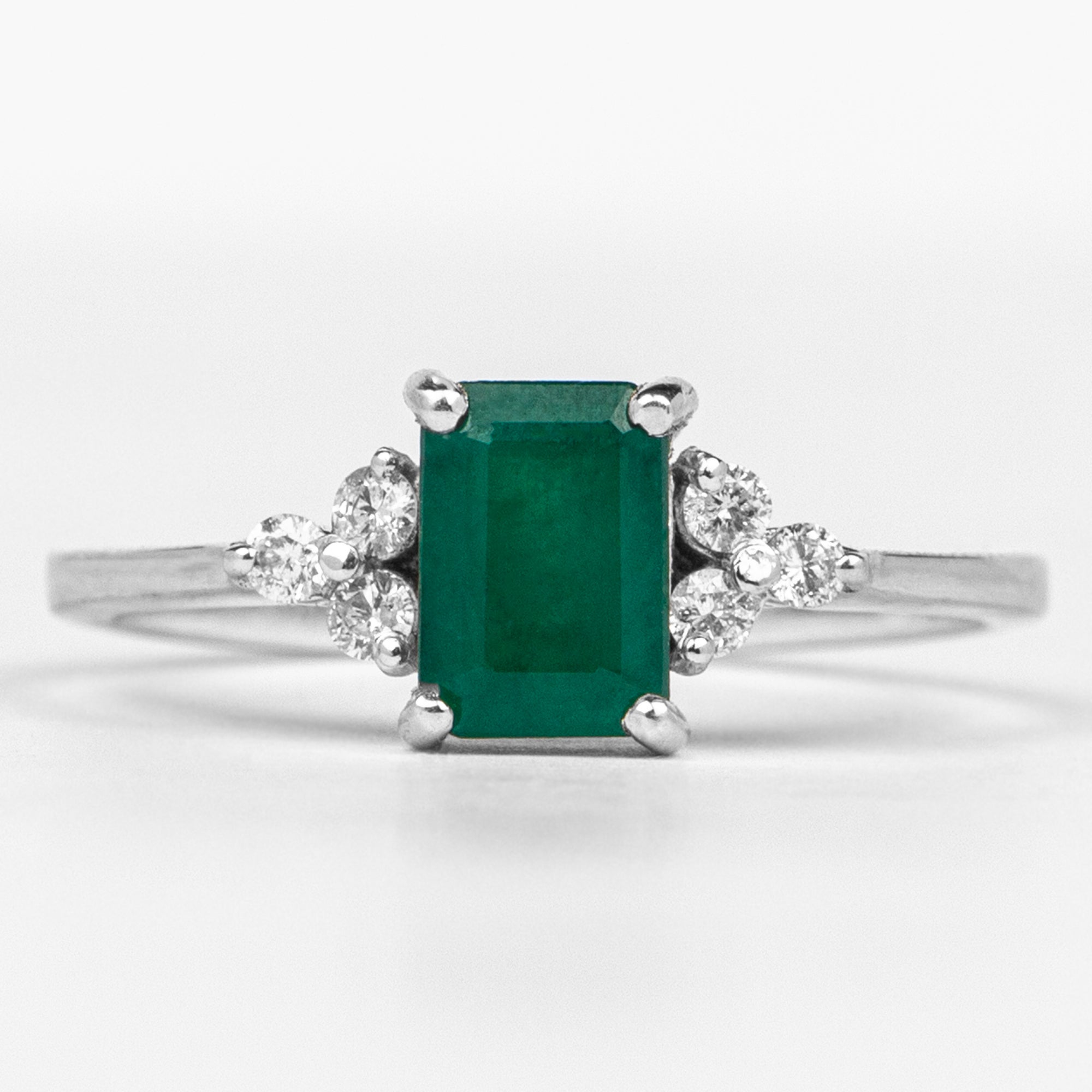 Octagon Cut Emerald Engagement Ring with Diamond Trio Emerald - ( AAA ) - Quality - Rosec Jewels