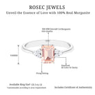 Emerald Cut Morganite Solitaire Engagement Ring with Diamond Trio Morganite - ( AAA ) - Quality - Rosec Jewels