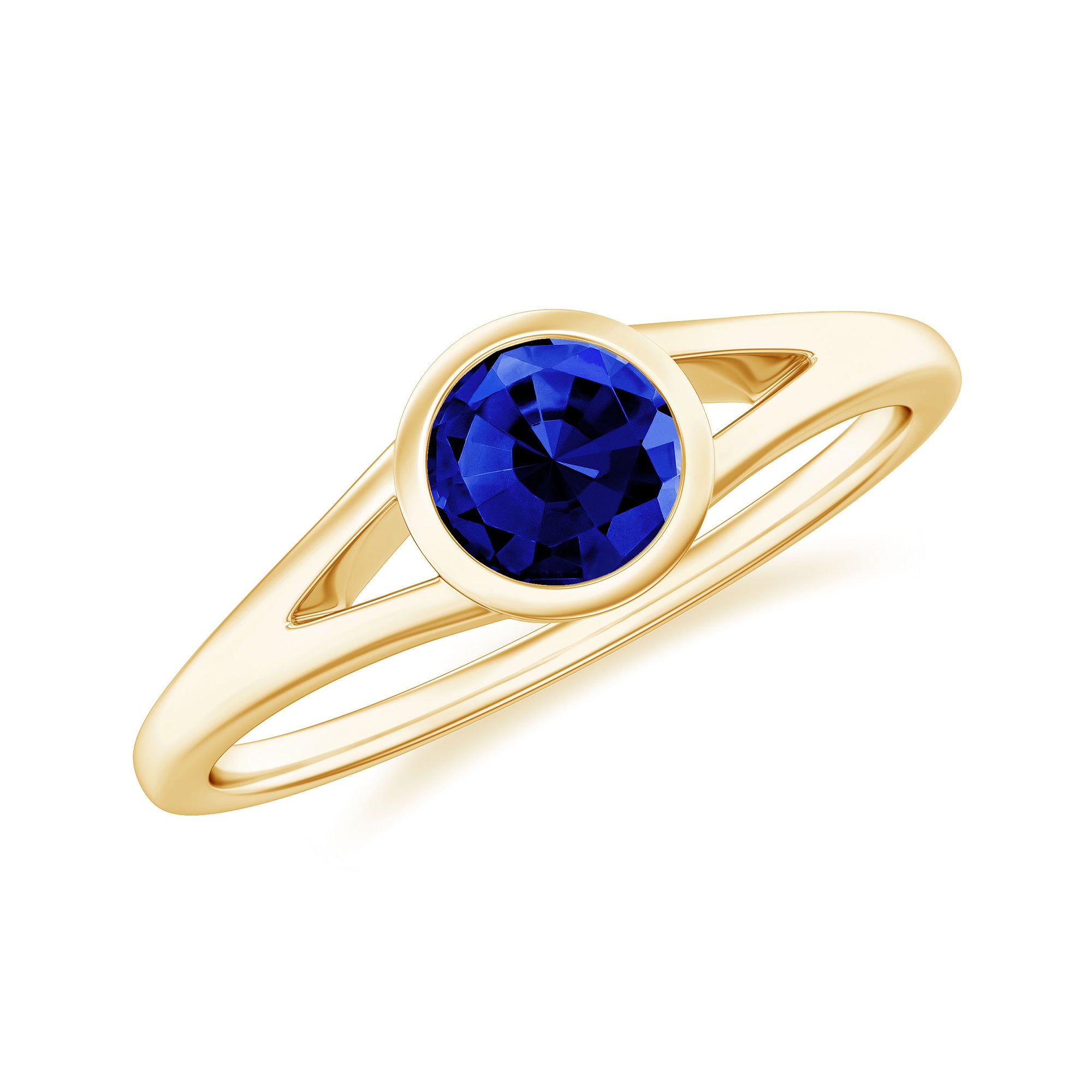 5 MM Created Blue Sapphire Solitaire Ring with Split Shank Lab Created Blue Sapphire - ( AAAA ) - Quality - Rosec Jewels