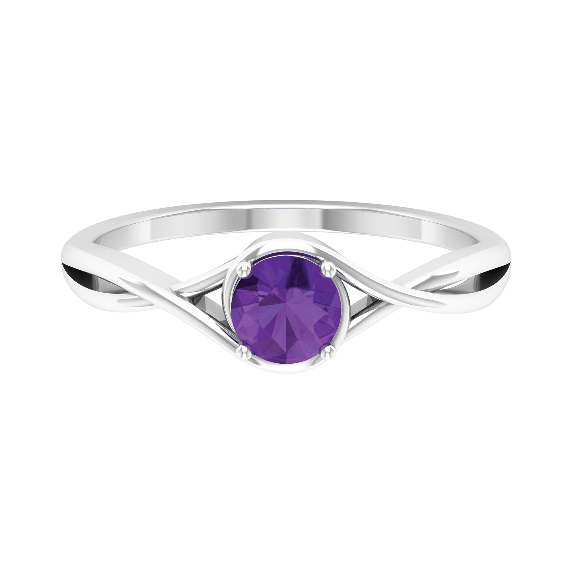 5 MM Round Shape Amethyst Solitaire Ring in Four Prong Setting with Crossover Shank Amethyst - ( AAA ) - Quality - Rosec Jewels
