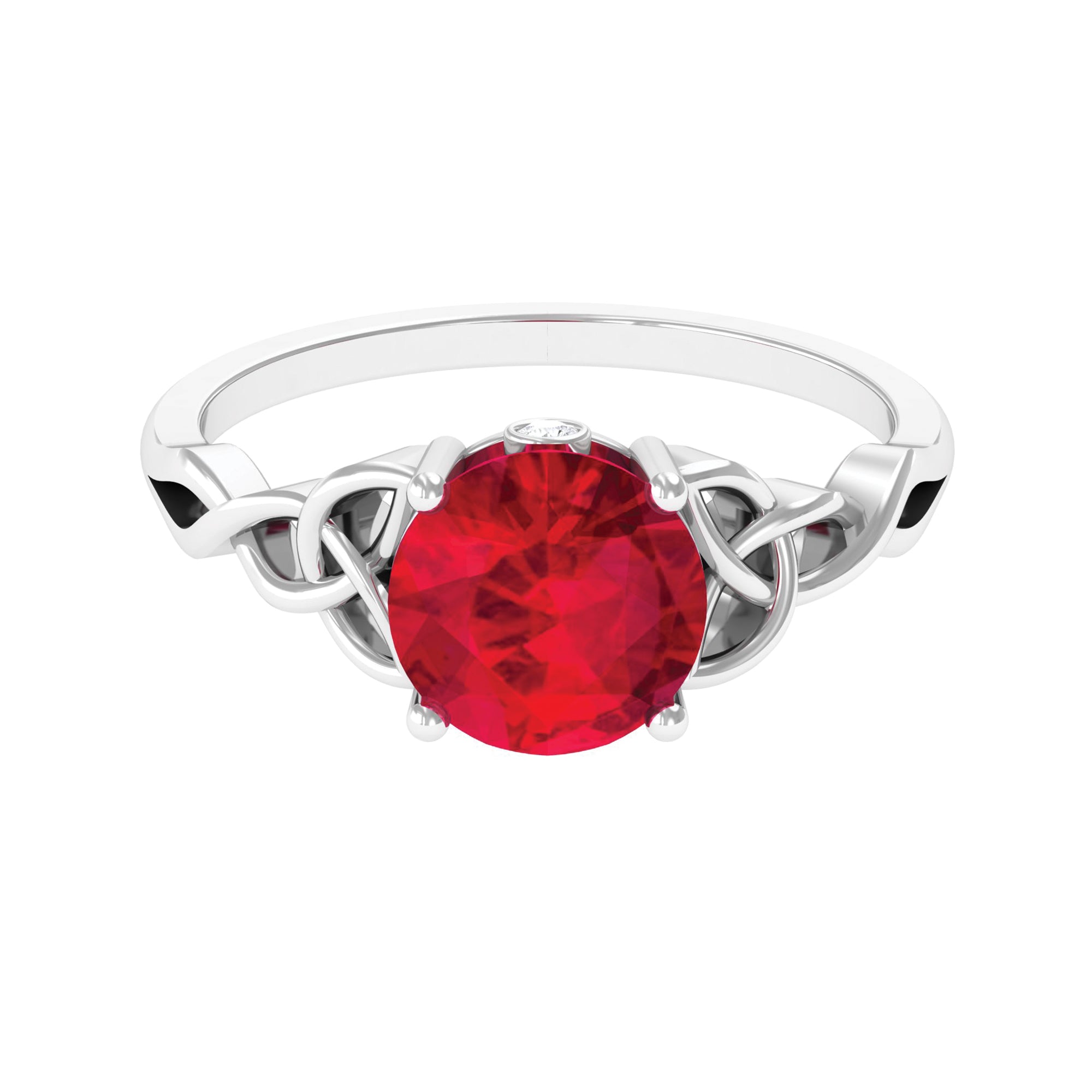 Round Lab Grown Ruby Solitaire Celtic Knot Ring with Diamond Lab Created Ruby - ( AAAA ) - Quality - Rosec Jewels