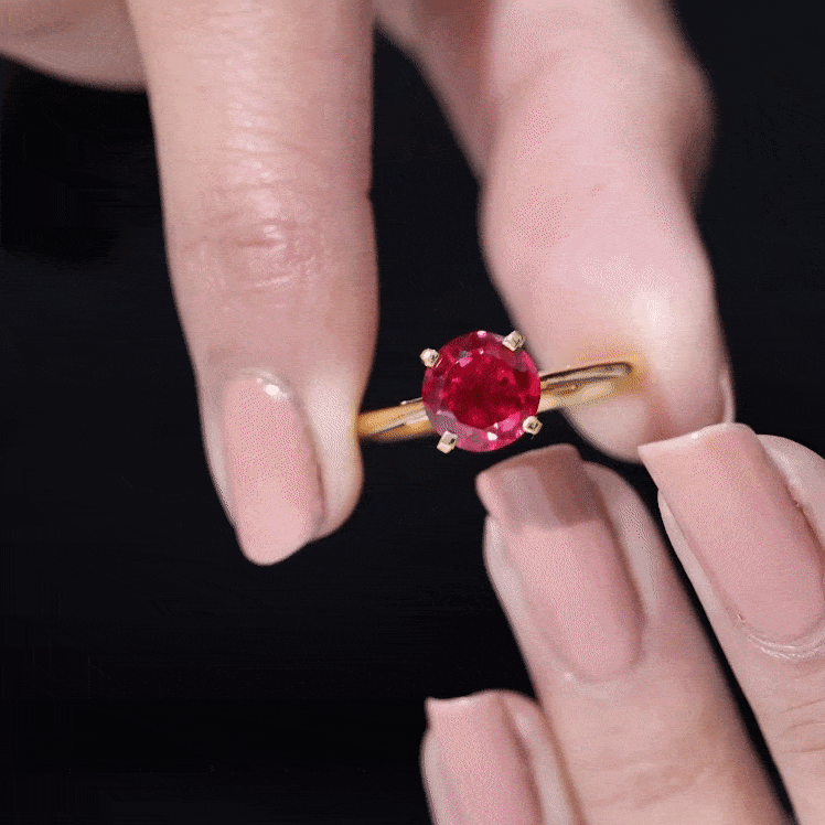 Round Lab Grown Ruby Solitaire Engagement Ring Lab Created Ruby - ( AAAA ) - Quality - Rosec Jewels
