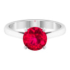 Round Lab Grown Ruby Solitaire Engagement Ring Lab Created Ruby - ( AAAA ) - Quality - Rosec Jewels