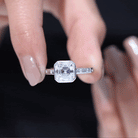 7 MM Asscher Cut Moissanite Solitaire Ring in Bezel Setting with Sleek Accent Moissanite - ( D-VS1 ) - Color and Clarity - Rosec Jewels