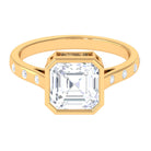 7 MM Asscher Cut Moissanite Solitaire Ring in Bezel Setting with Sleek Accent Moissanite - ( D-VS1 ) - Color and Clarity - Rosec Jewels
