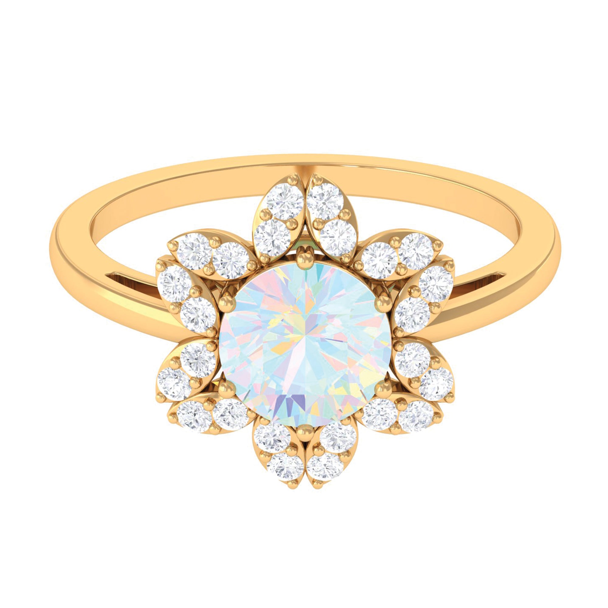 Natural Ethiopian Opal and Diamond Flower Halo Ring Ethiopian Opal - ( AAA ) - Quality - Rosec Jewels