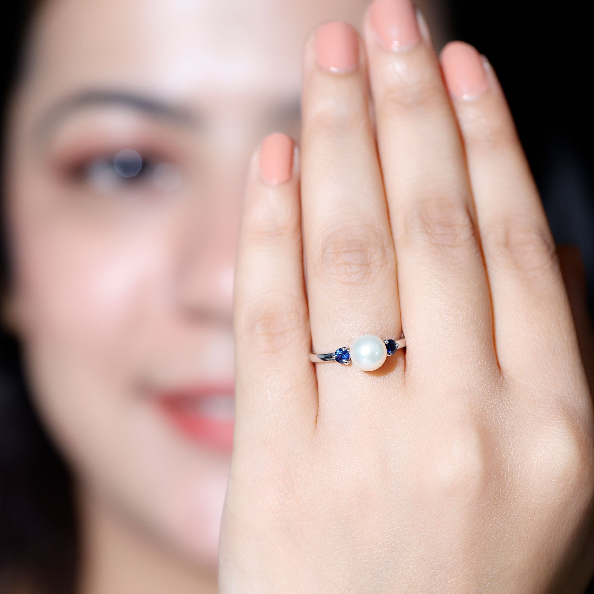 Freshwater Pearls With Blue CZ Ring | 925 Silver Ring | Valantine's Day Ring | Women's Ring | Handmade online Ring | Anniversary Ring |Vintage Ring