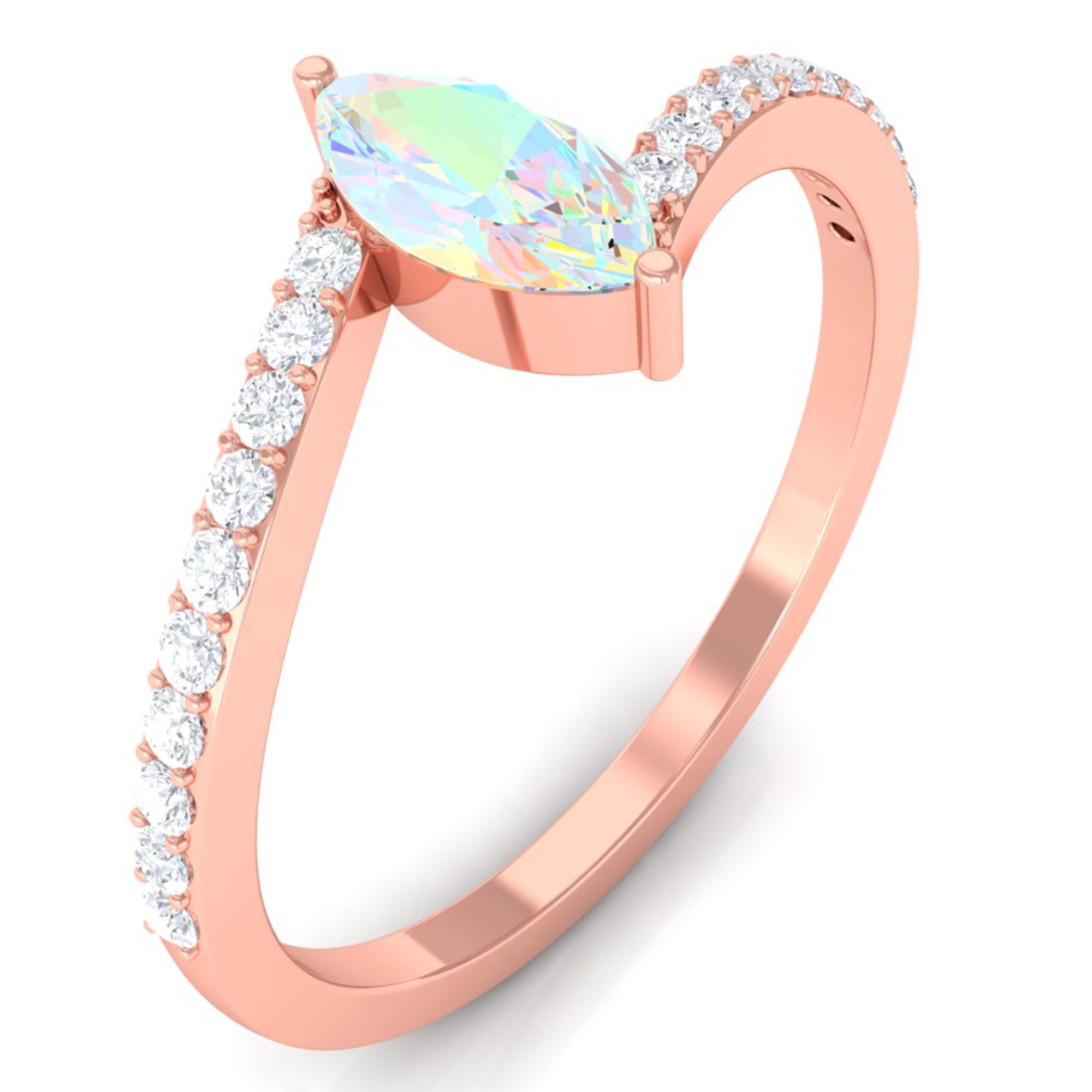 1/2 CT Marquise Cut Ethiopian Opal Minimal Solitaire Ring with Bypass Diamond Ethiopian Opal - ( AAA ) - Quality - Rosec Jewels