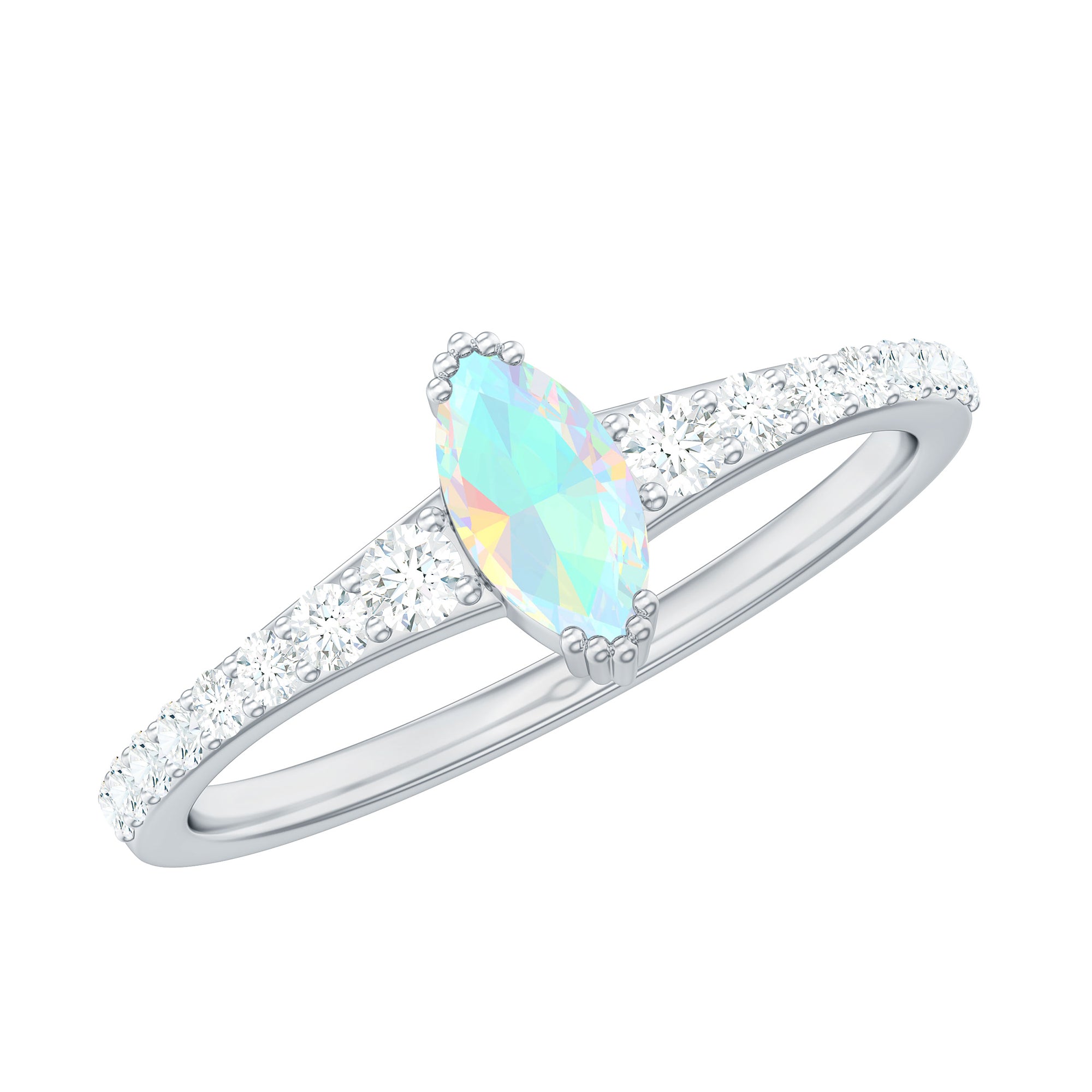 3/4 CT Natural Ethiopian Opal and Diamond Minimal Promise Ring Ethiopian Opal - ( AAA ) - Quality - Rosec Jewels