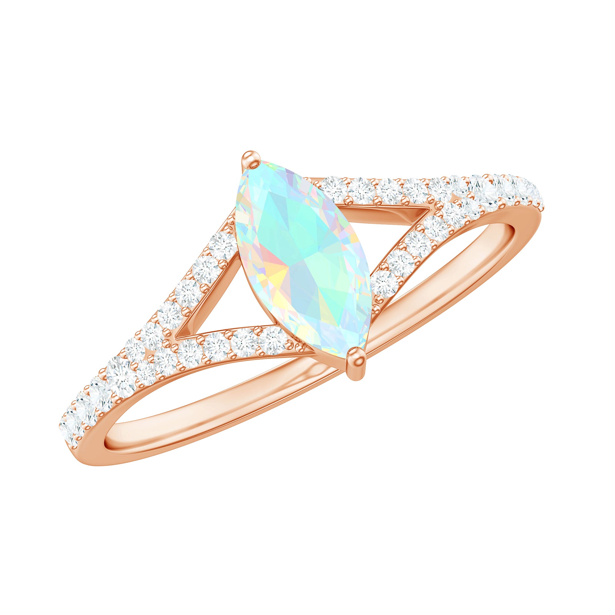 3/4 CT Minimal Ethiopian Opal Solitaire Split Shank Ring with Diamond Ethiopian Opal - ( AAA ) - Quality - Rosec Jewels