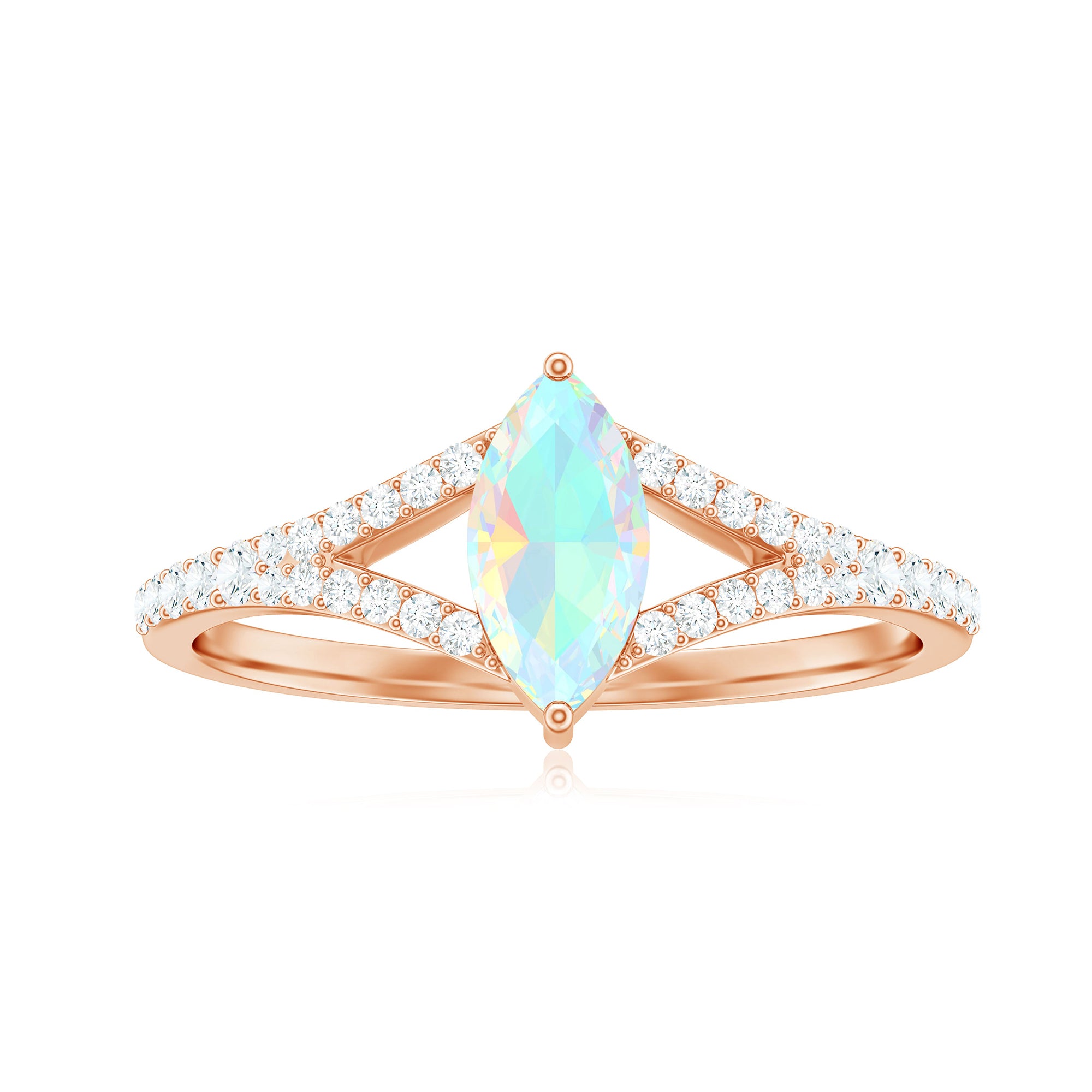 3/4 CT Minimal Ethiopian Opal Solitaire Split Shank Ring with Diamond Ethiopian Opal - ( AAA ) - Quality - Rosec Jewels