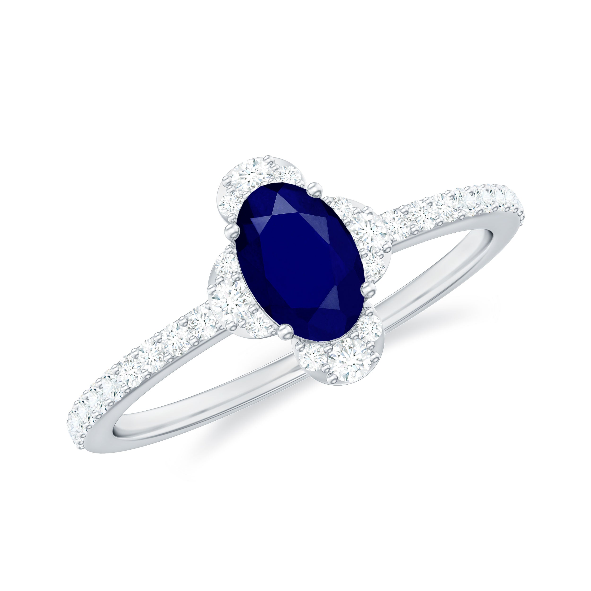 1.50 Ct Oval Cut top Blue Sapphire & Simulated Diamond Halo Engagement Ring, Sapphire Rings, 14k White Gold Over, September Birthstone Ring