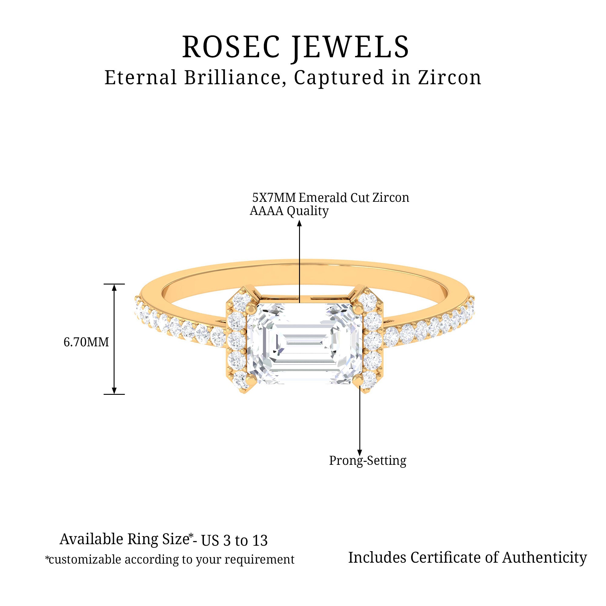 2 CT Octagon Cut Solitaire Zircon East West Engagement Ring Zircon - ( AAAA ) - Quality - Rosec Jewels