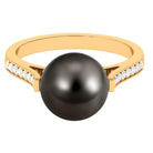 Real Tahitian Pearl Solitaire Engagement Ring with Diamond Tahitian pearl - ( AAA ) - Quality - Rosec Jewels