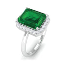 Lab Grown Emerald Octagon Statement Engagement Ring with Diamond Halo Lab Created Emerald - ( AAAA ) - Quality - Rosec Jewels