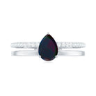 Pear Cut Black Opal and Diamond Double Band Engagement Ring Black Opal - ( AAA ) - Quality - Rosec Jewels