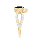 Designer Black Opal Teardrop Crossover Ring with Diamond Black Opal - ( AAA ) - Quality - Rosec Jewels