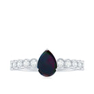 Pear Cut Black Opal and Diamond Side Stone Engagement Ring Black Opal - ( AAA ) - Quality - Rosec Jewels