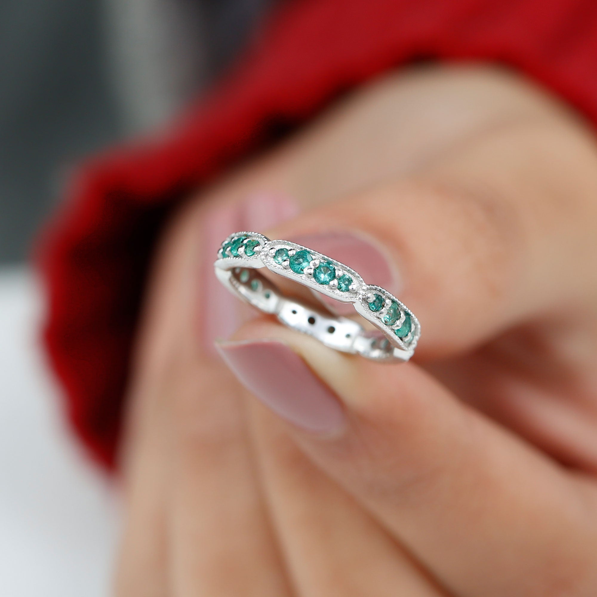 1 CT Emerald Eternity Ring in Pin Point Setting for Women