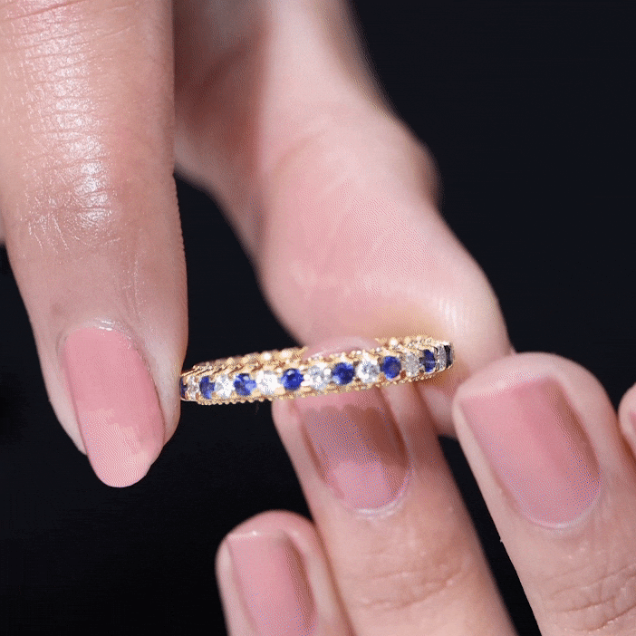 Real Blue Sapphire and Diamond Alternate Eternity Ring Blue Sapphire - ( AAA ) - Quality - Rosec Jewels
