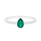 Pear Cut Emerald Solitaire Ring with Diamond Emerald - ( AAA ) - Quality - Rosec Jewels