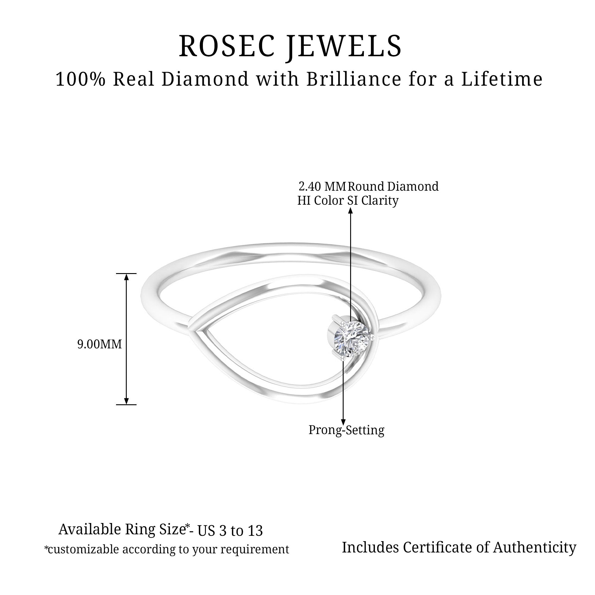 Gold Embellished Open Teardrop Diamond Ring in Prong Setting Diamond - ( HI-SI ) - Color and Clarity - Rosec Jewels