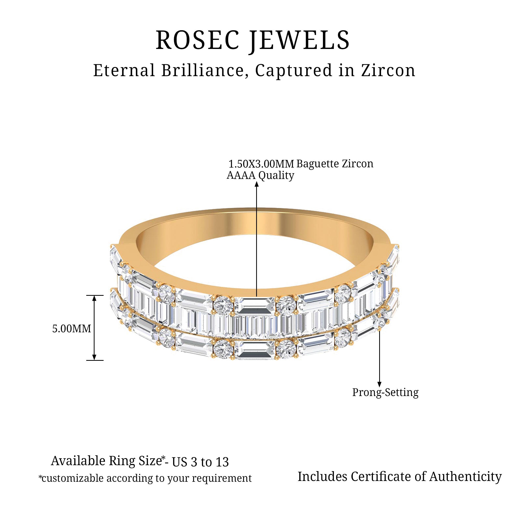 1.75 CT Baguette and Round Zircon Wedding Band in Gold Zircon - ( AAAA ) - Quality - Rosec Jewels