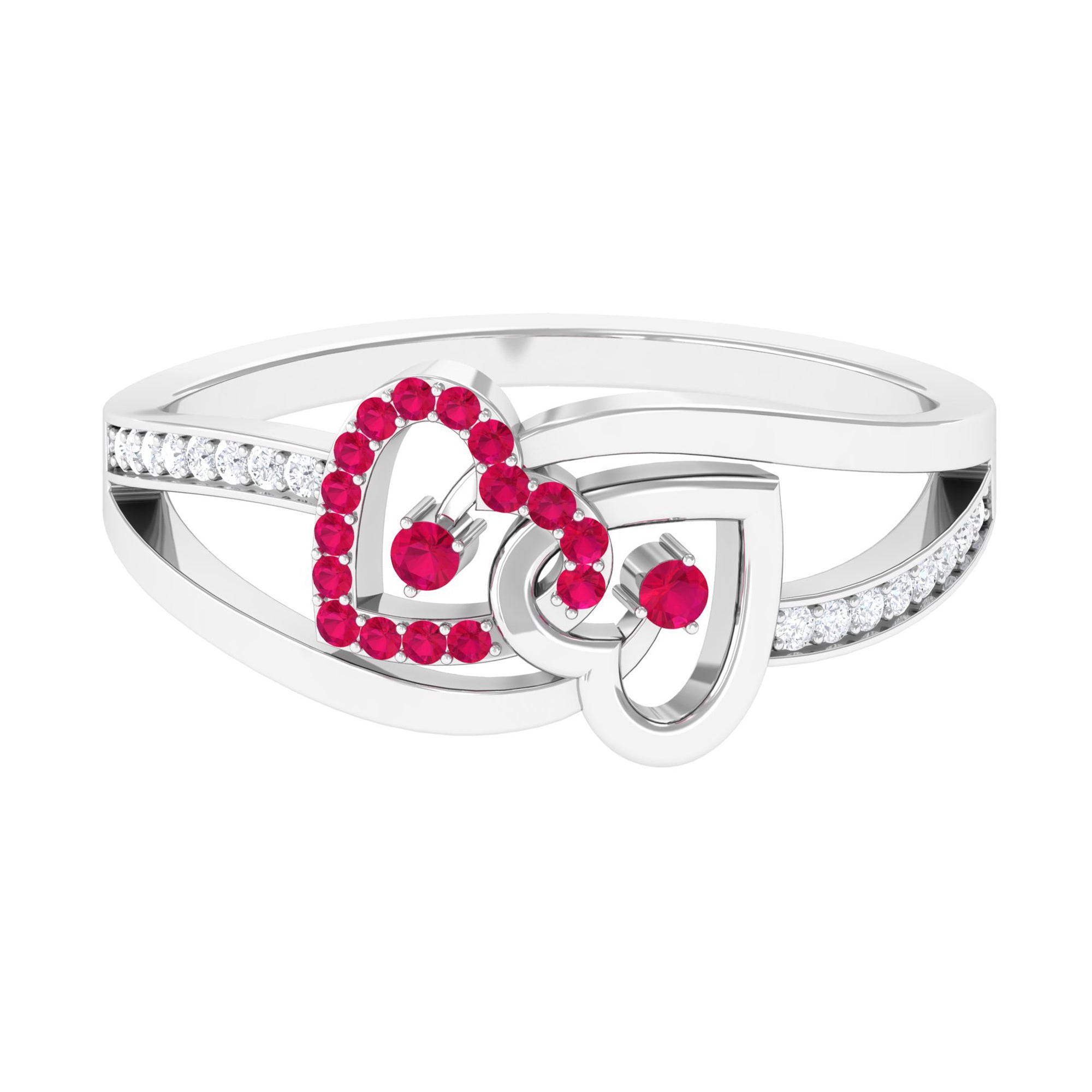 0.25 CT Interlock Heart Ring with Ruby and Moissanite in Gold Ruby - ( AAA ) - Quality - Rosec Jewels