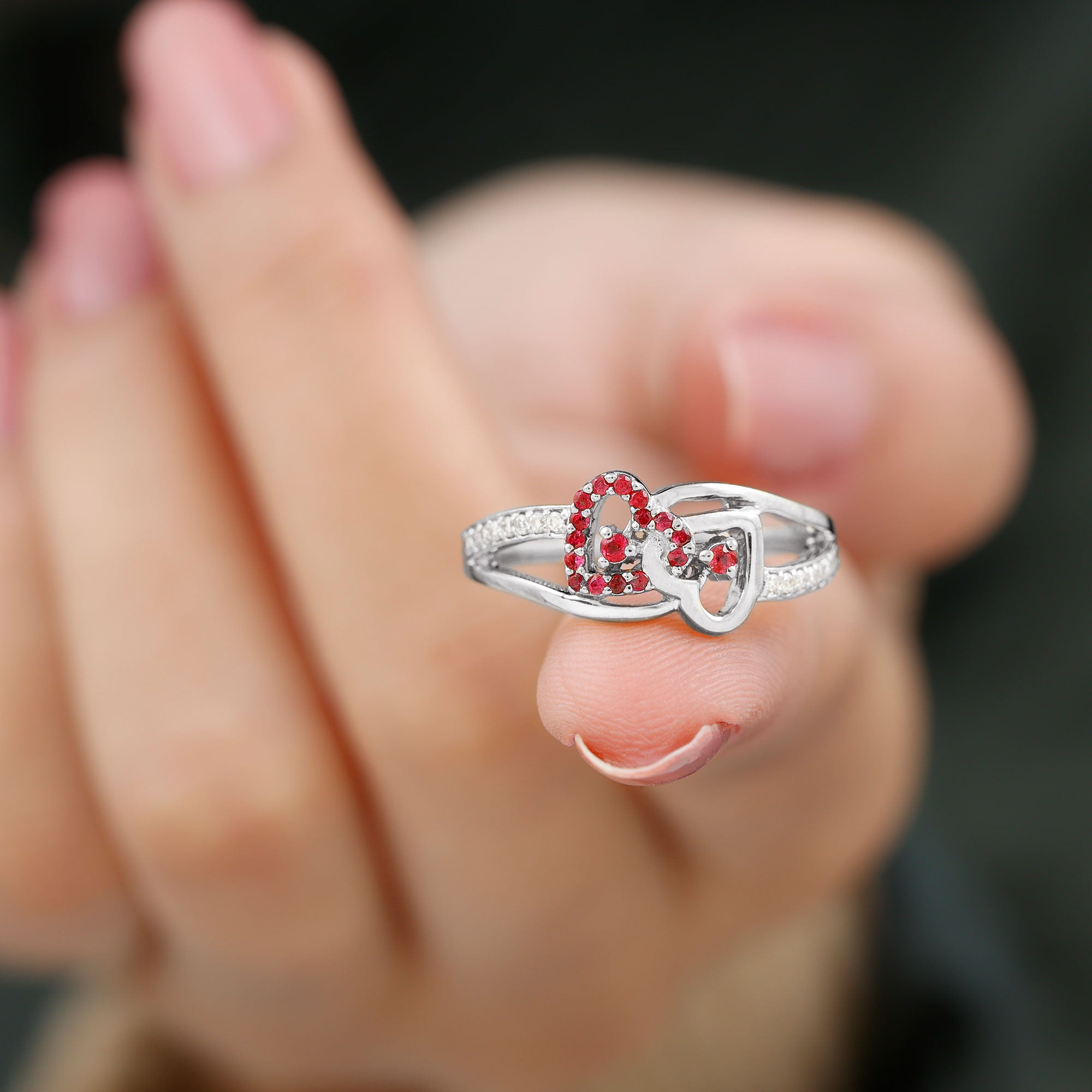 0.25 CT Interlock Heart Ring with Ruby and Moissanite in Gold Ruby - ( AAA ) - Quality - Rosec Jewels