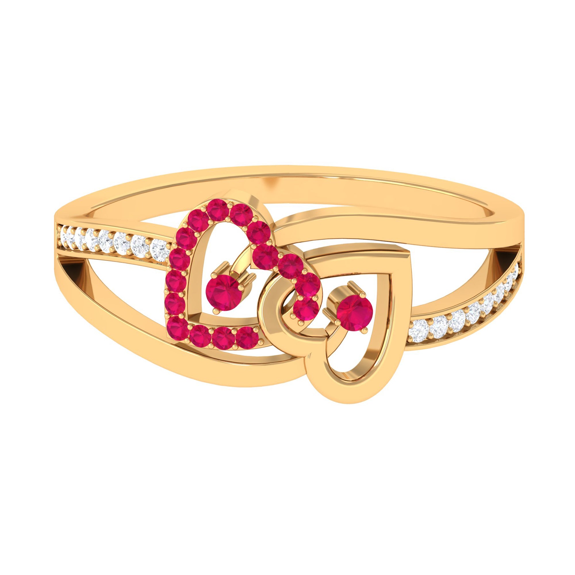 0.25 CT Interlock Heart Ring with Ruby and Moissanite in Gold Ruby - ( AAA ) - Quality - Rosec Jewels