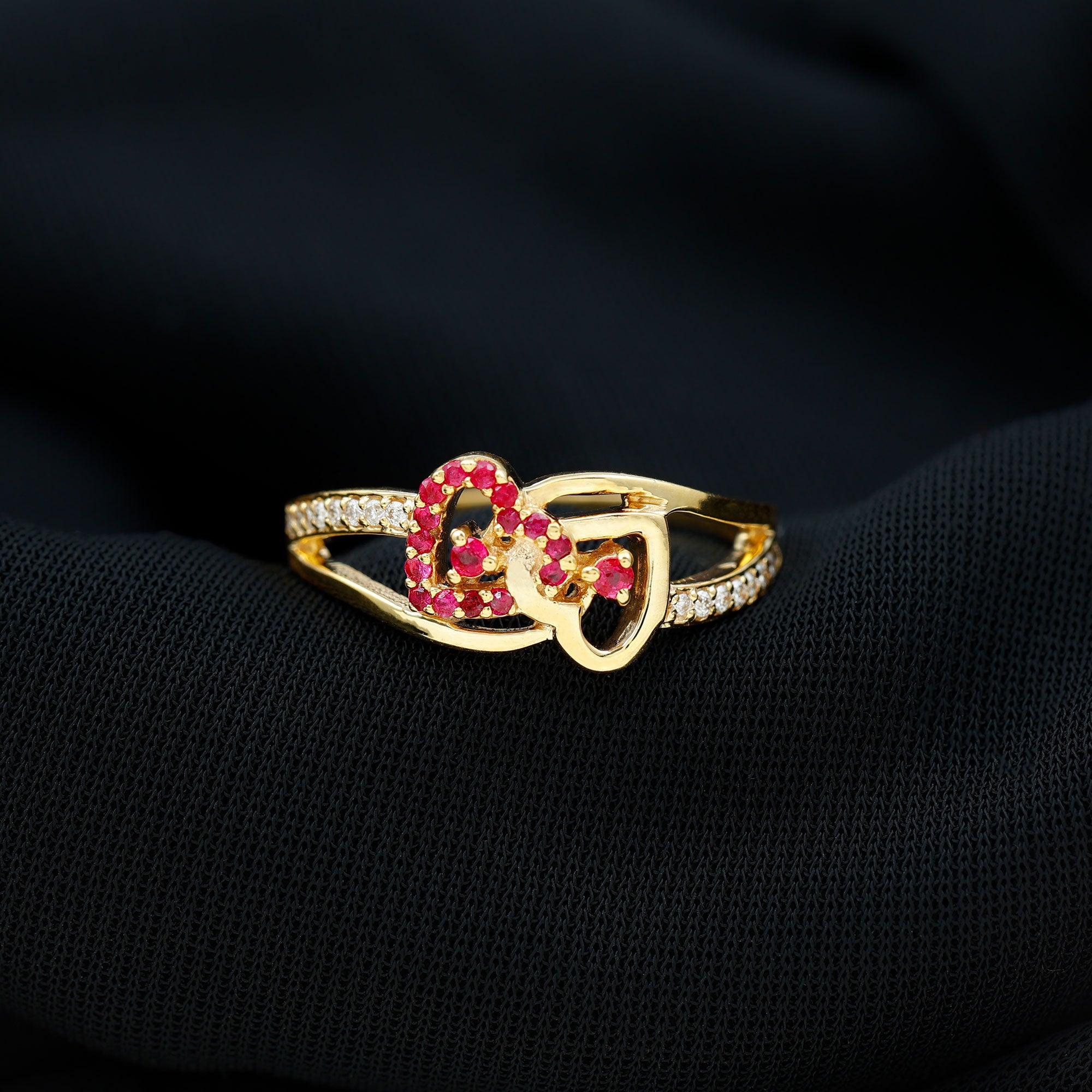 0.25 CT Interlock Heart Ring with Ruby and Moissanite in Gold Ruby - ( AAA ) - Quality - Rosec Jewels